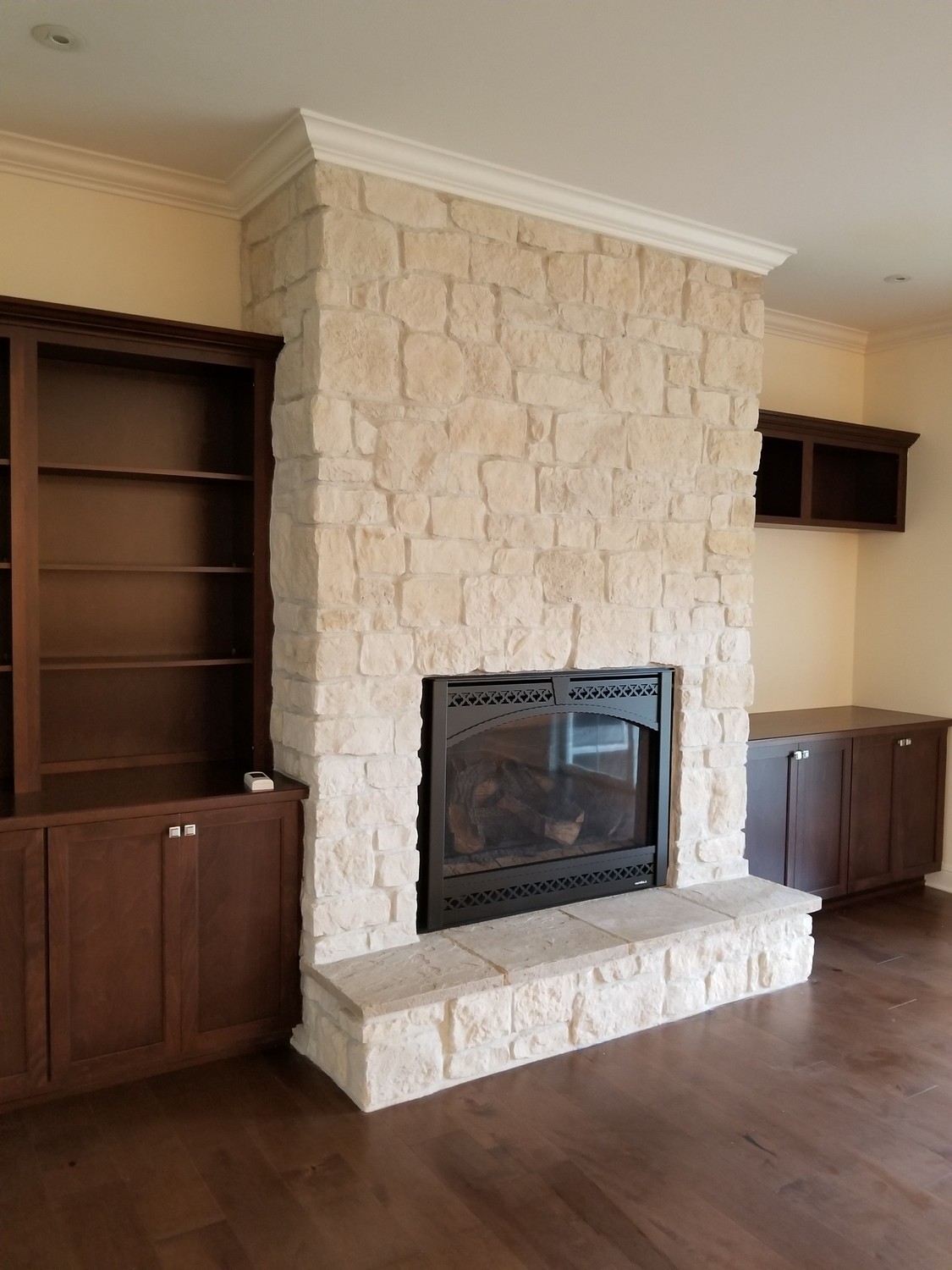 Natural Stone Veneer Fireplace - Custom Interior Masonry Feature