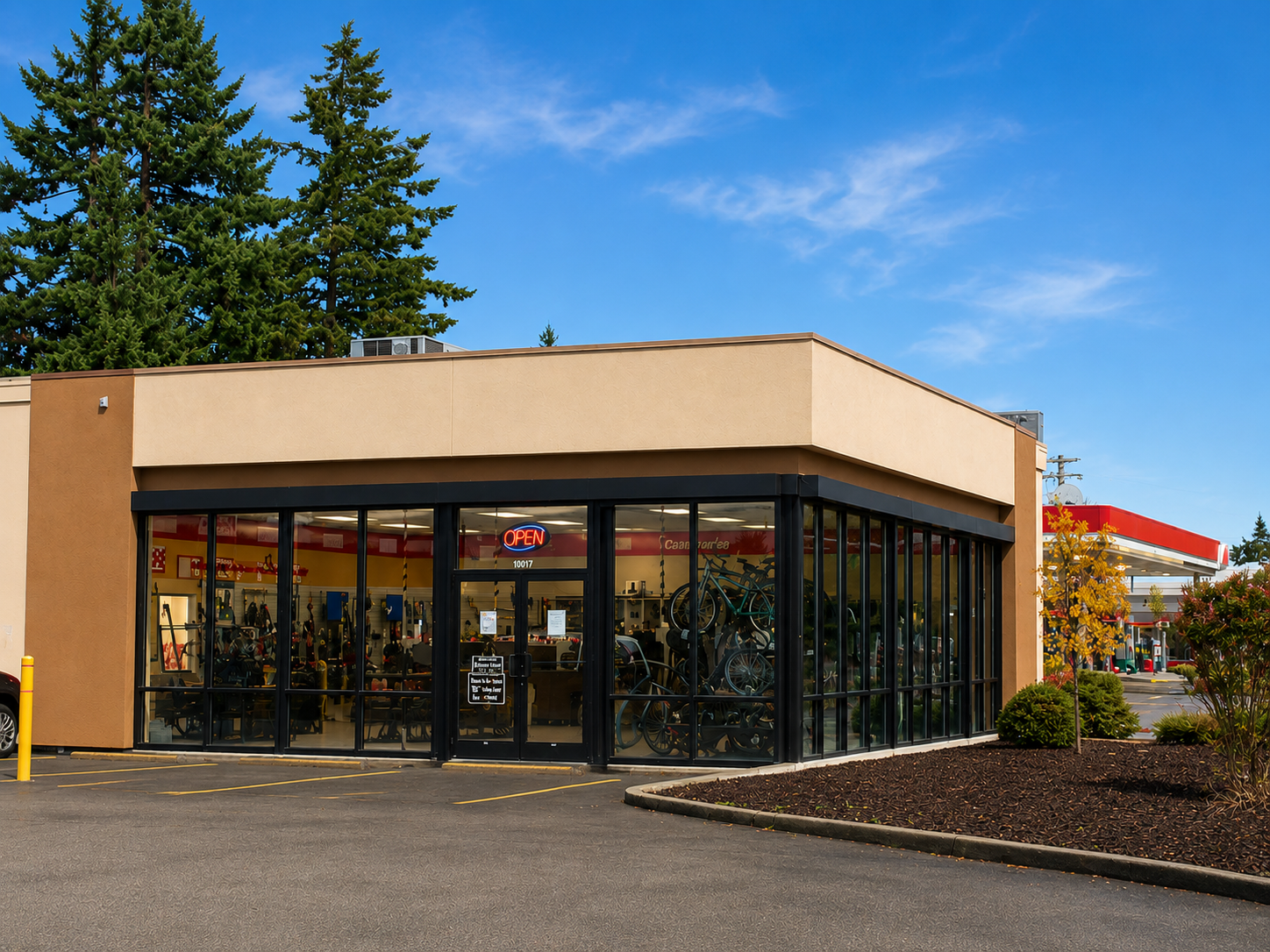 Commercial stucco storefront exterior